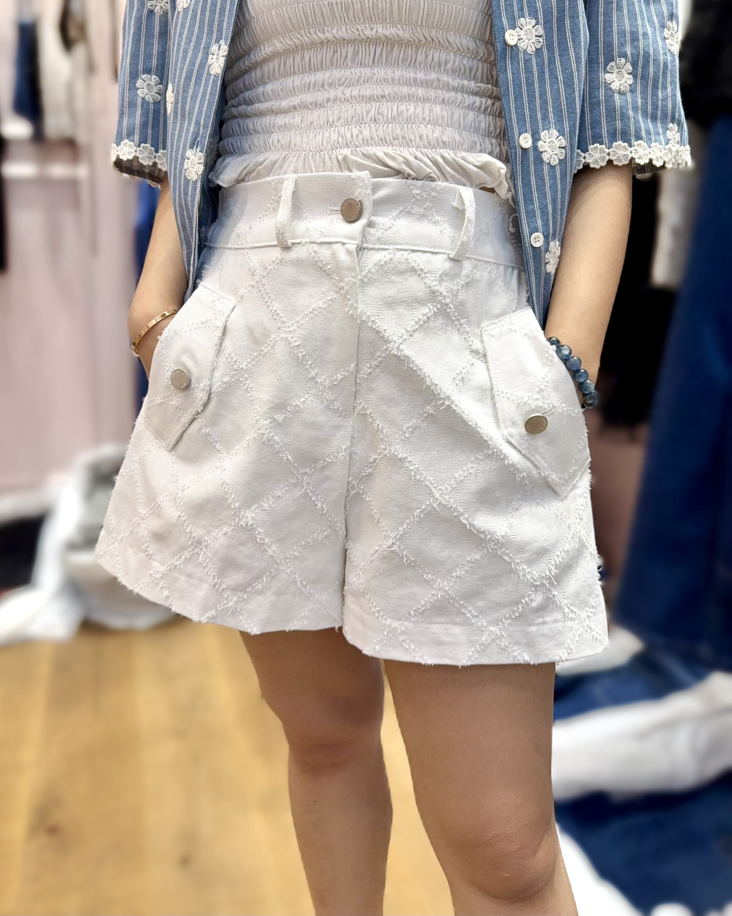 OT57   菱格牛仔橡根褲 腰25-31.5   HIP 45   長 14  $459 (一口價)