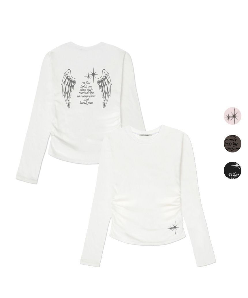 ESCAPEFROM Break Free Statement 印花修身縮褶長袖上衣 E252SSL