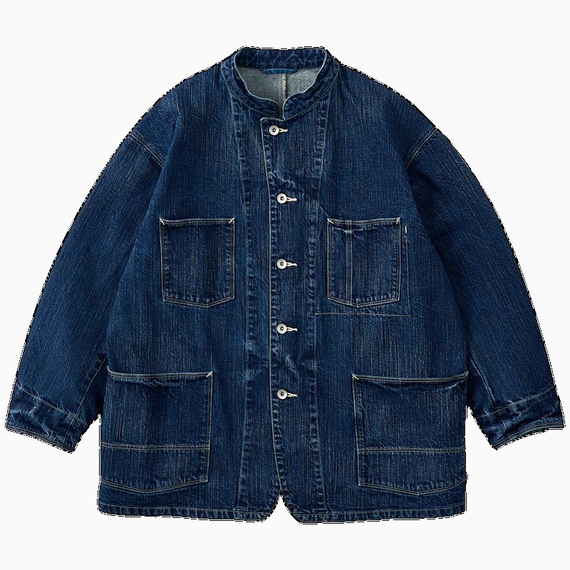 PORTER CLASSIC STEINBECK DENIM STAND COLLAR JACKET NAVY - PRE ORDER ITEM (預訂中)