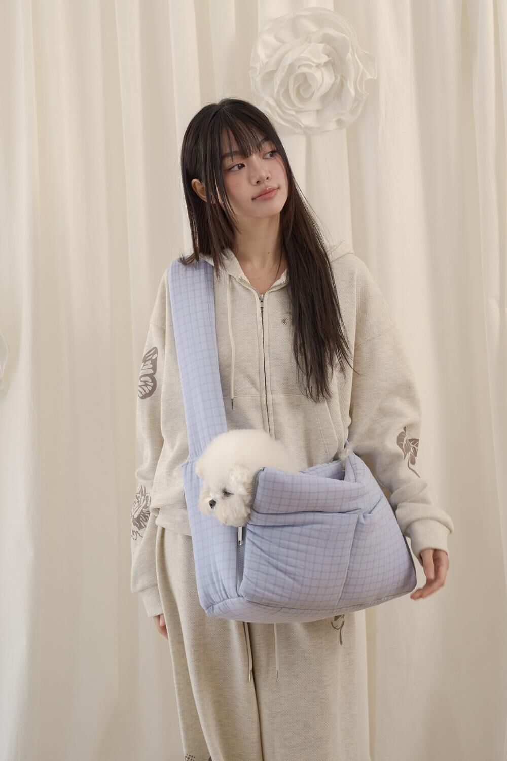 Aperty 潮流肩背袋鼠包＿Check Blue