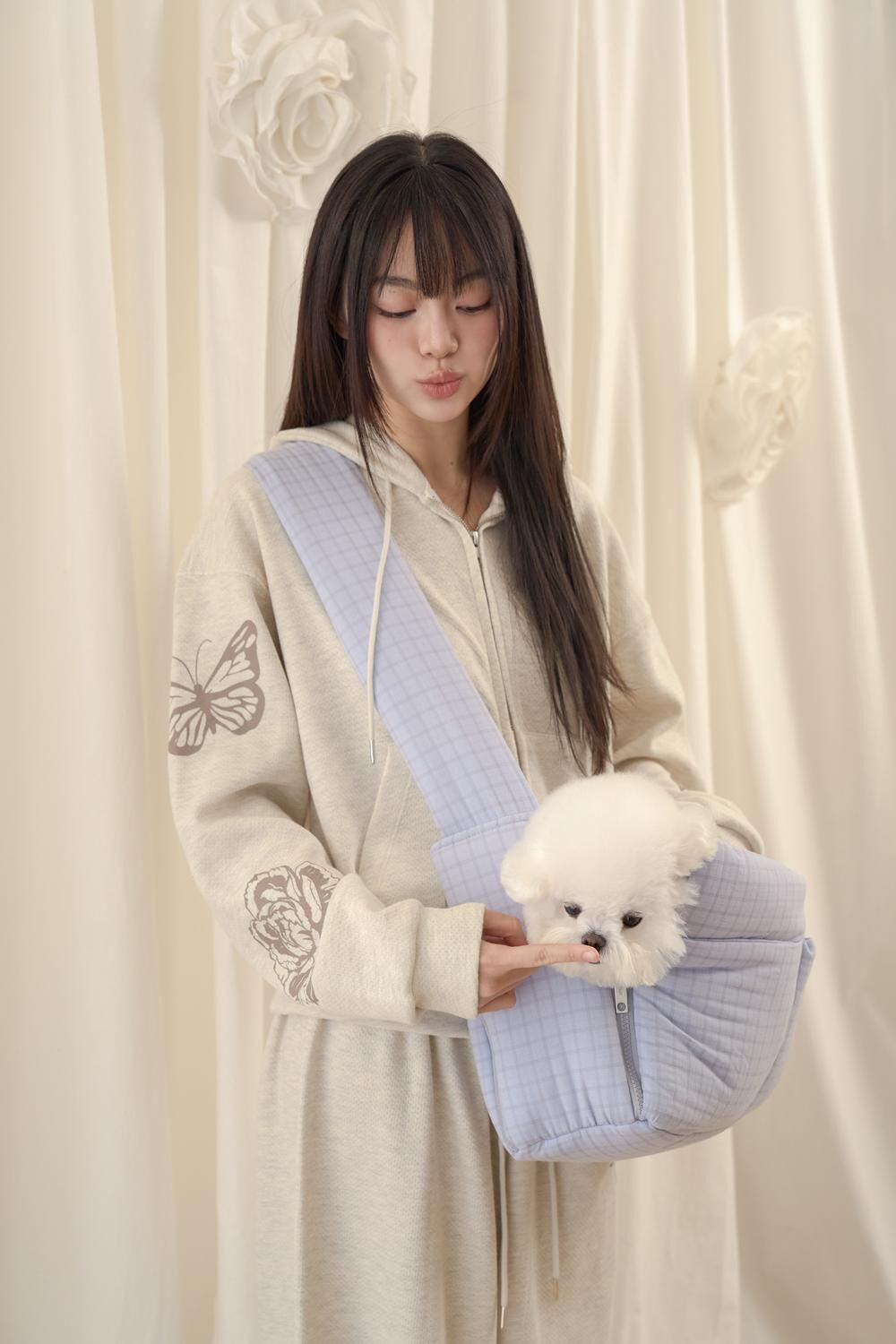 Aperty 潮流肩背袋鼠包＿Check Blue