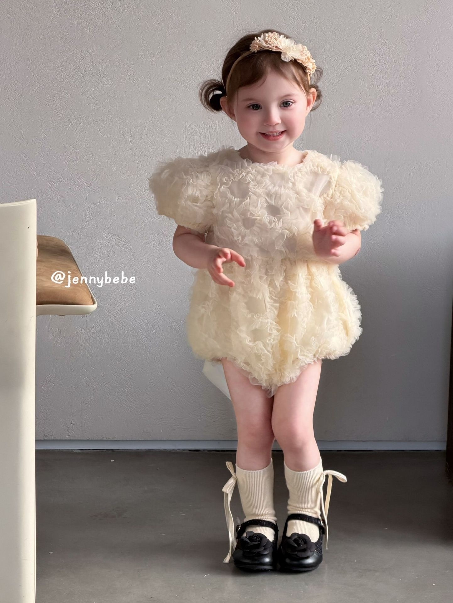 Jenny_奶油捲捲蝴蝶結包屁衣/洋裝