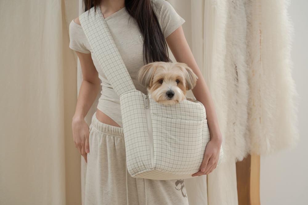 Aperty 潮流肩背袋鼠包＿Check Ivory