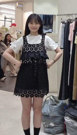 FF6031 黑色棉質通花背心連身罩裙