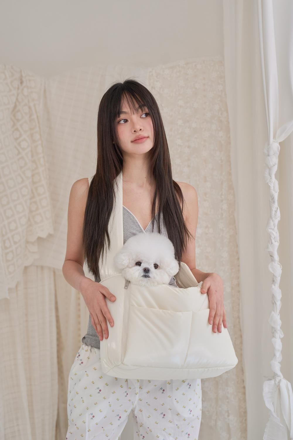 Aperty 潮流肩背袋鼠包＿Glossy Ivory