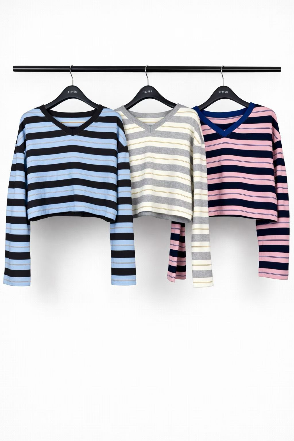 FF6033 V領拼色間條上衣