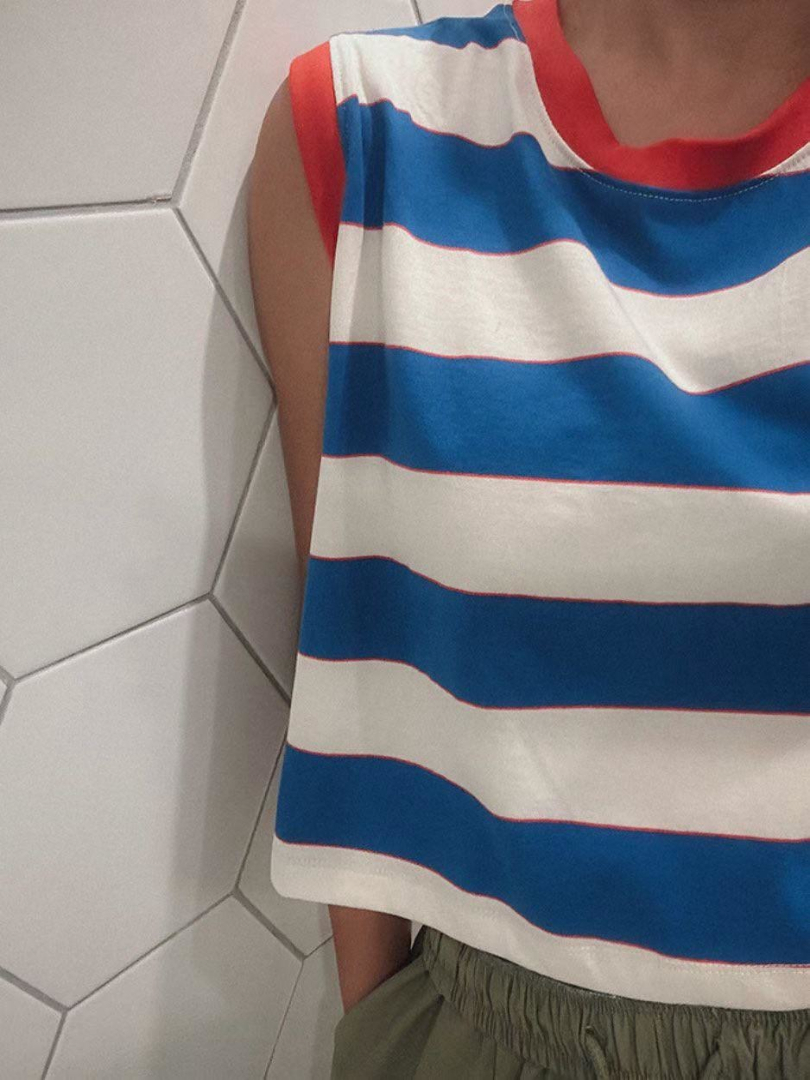 韓系亮眼配色粗條紋背心★夏日清爽減齡穿搭