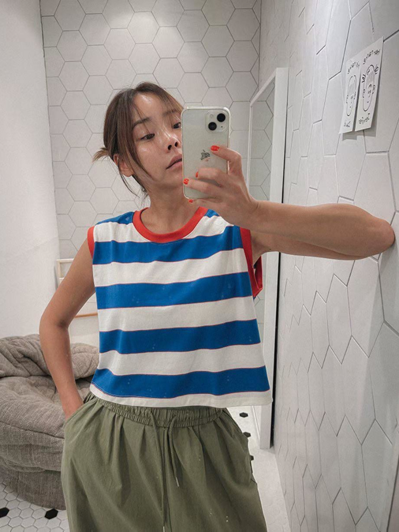 韓系亮眼配色粗條紋背心★夏日清爽減齡穿搭