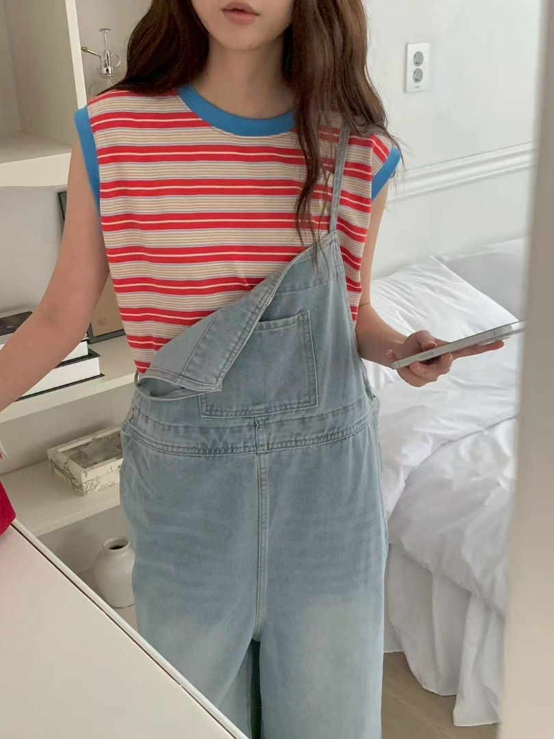 韓系亮眼配色細條紋背心★夏日清爽減齡穿搭