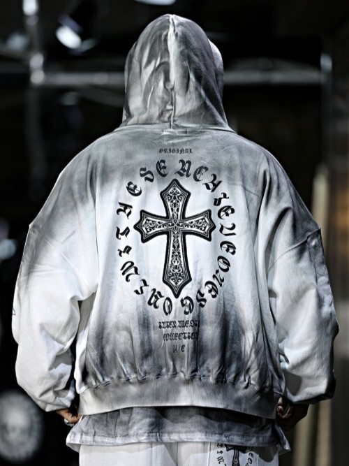 髒洗哥德式字母交叉連帽拉鍊衫