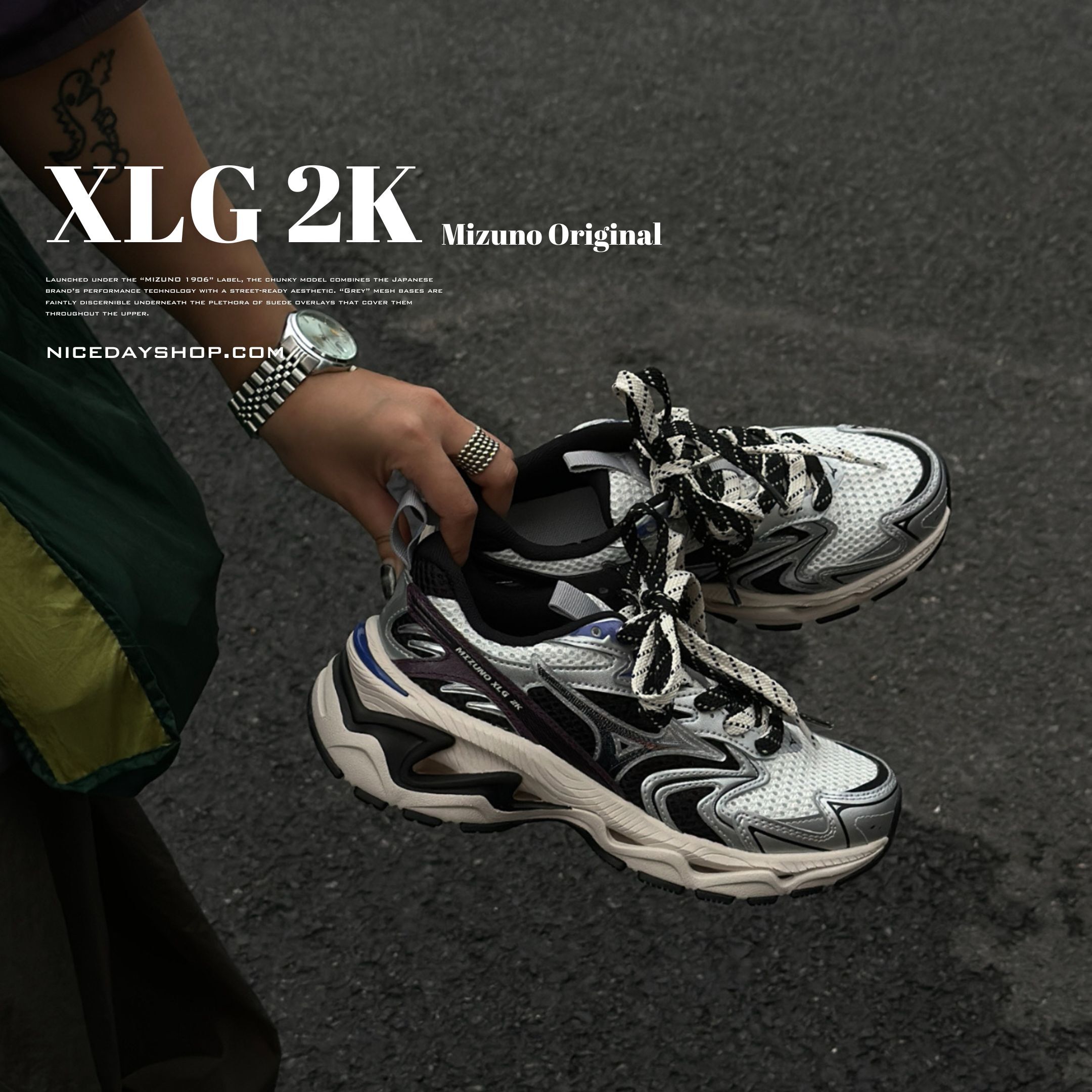 NICEDAY 代購 Mizuno XLG 2K 銀色 灰銀 復古 Y2K 老爹鞋 D1GH260906