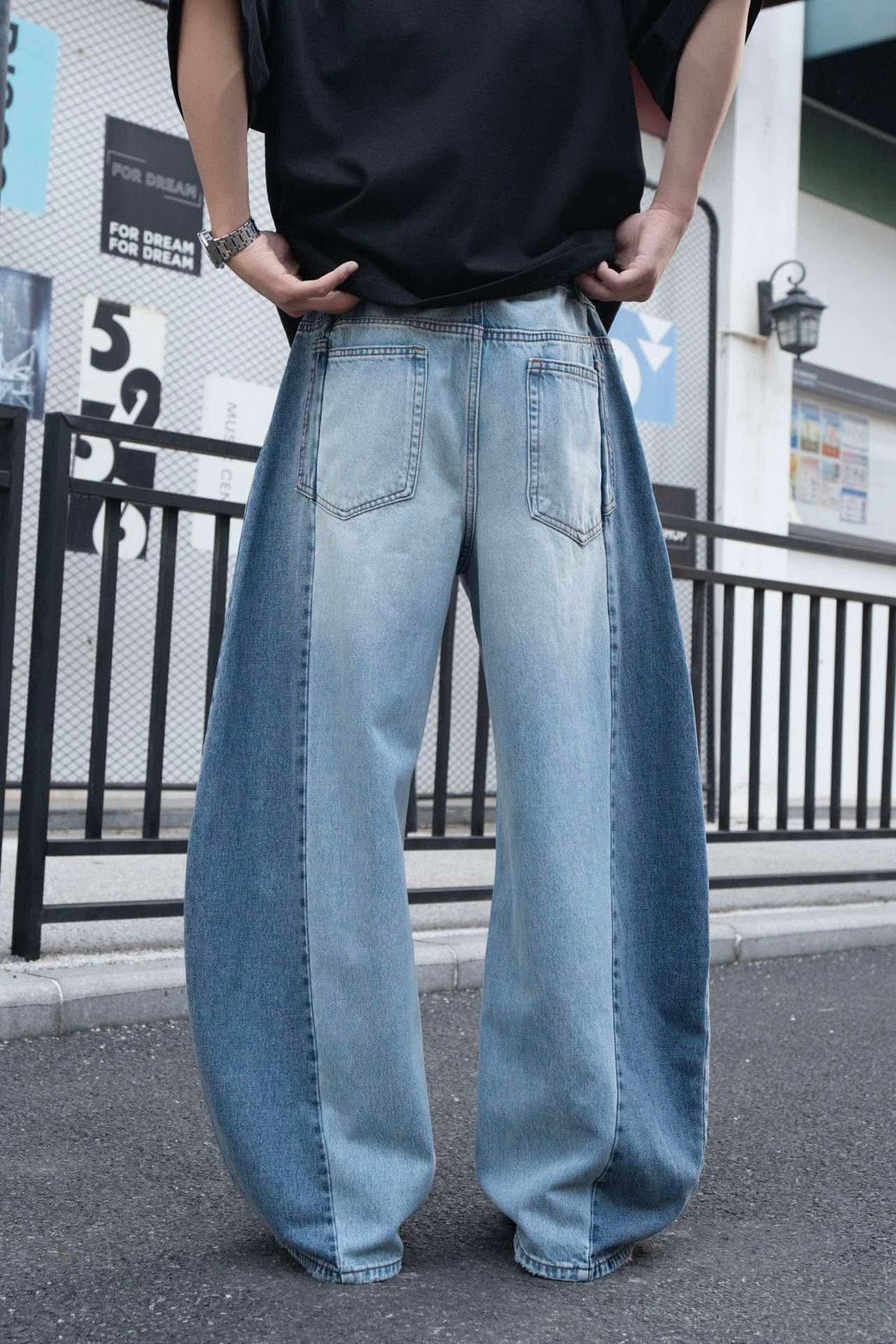 水洗雙刷色彎刀褲 180014