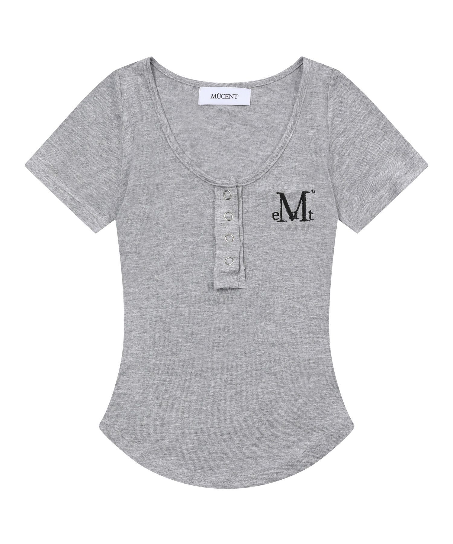 MUCENT 哈林 Signature Logo 排扣圓領捲邊裁短短袖上衣 P00000WU