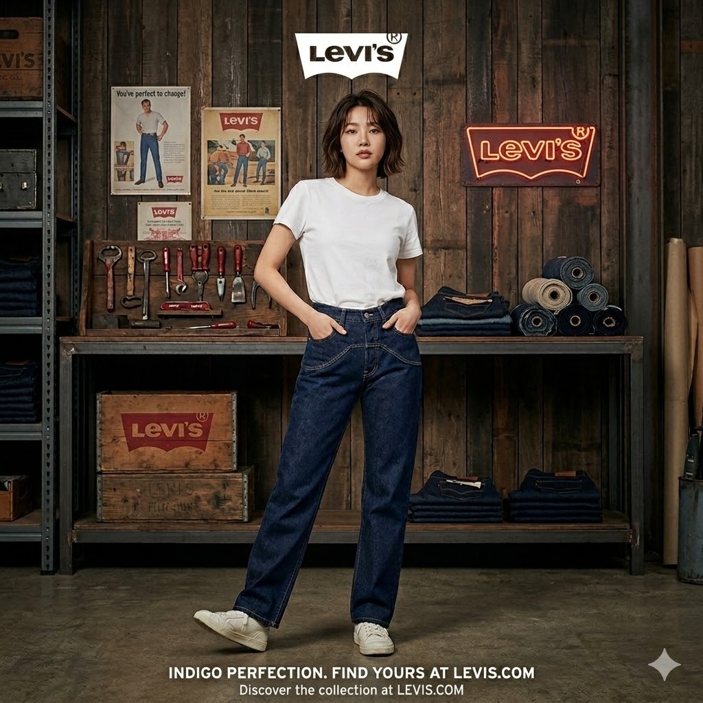 【預購】H040871 Levi's 女裝西部風格拼接直筒牛仔褲