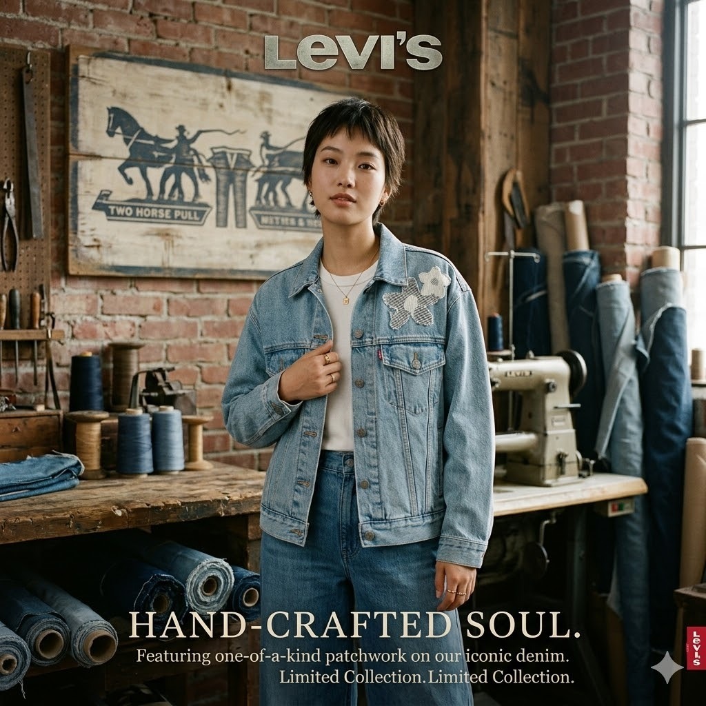 【預購】H040883 Levi's 復古小花貼布繡牛仔外套