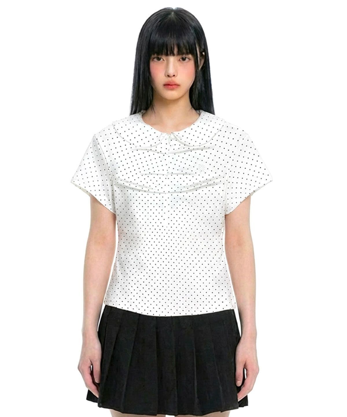 DAMISH 波點縮褶領口上衣 DMS26TSWH