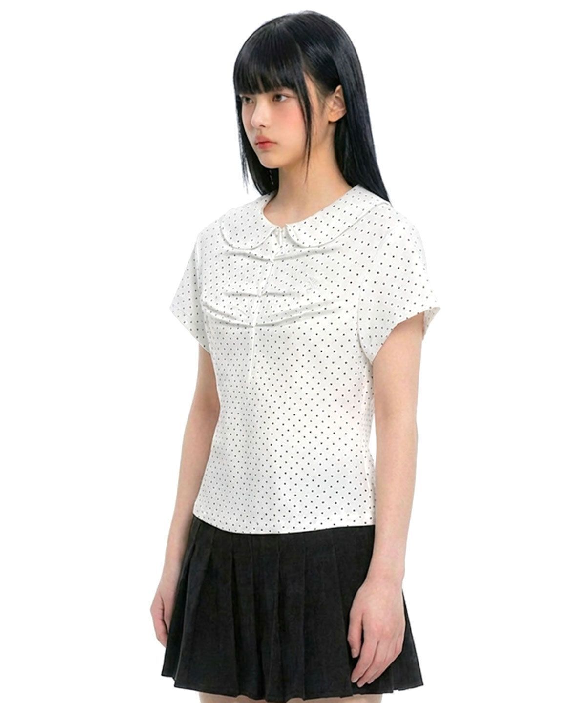 DAMISH 波點縮褶領口上衣 DMS26TSWH