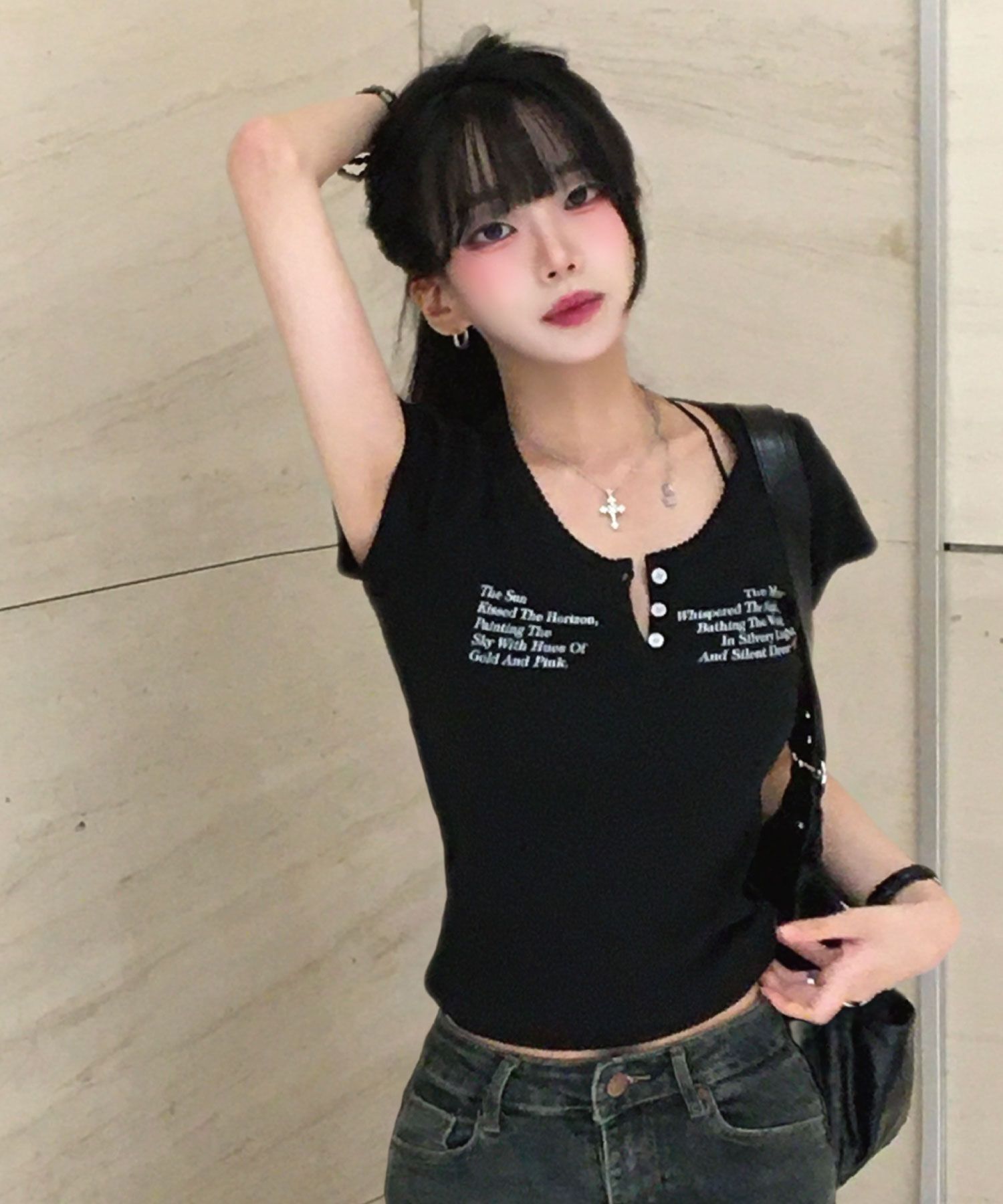 DAMISH 太陽月亮字母印花亨利領上衣 P00000DH