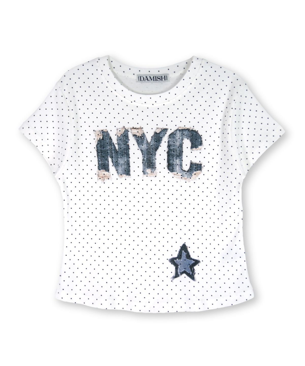 DAMISH 丹寧補丁印花點點短袖T恤 象牙白 P00000DH