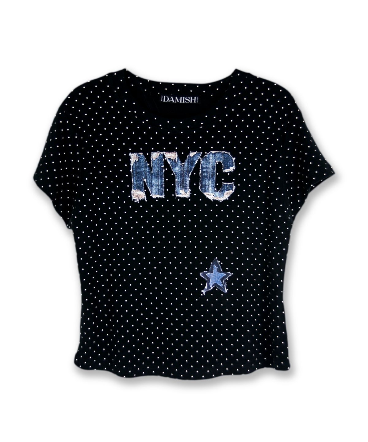 DAMISH 丹寧貼片圓點圖案T恤 黑色 P00000DH