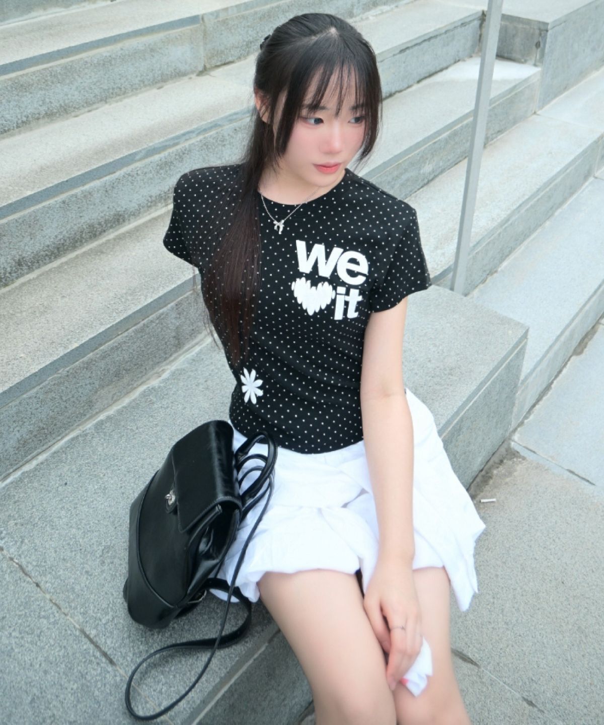 DAMISH 圓點印花T恤 黑色 P00000DH