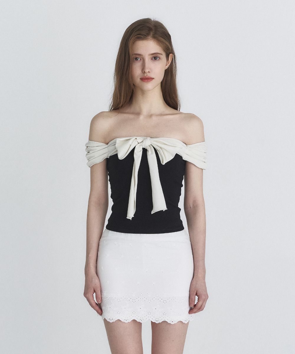 NOT YOUR ROSE 露肩蝴蝶結上衣 黑色 NRTS6A003BK