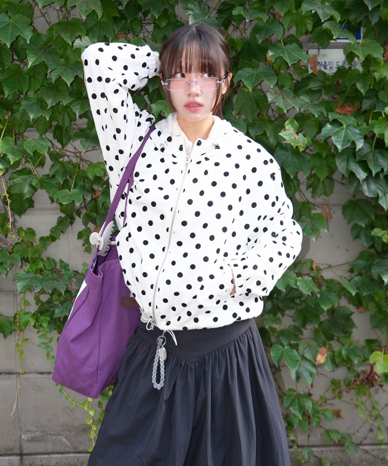 DAMISH 點點絨面連帽防風外套 象牙白 P00000DH