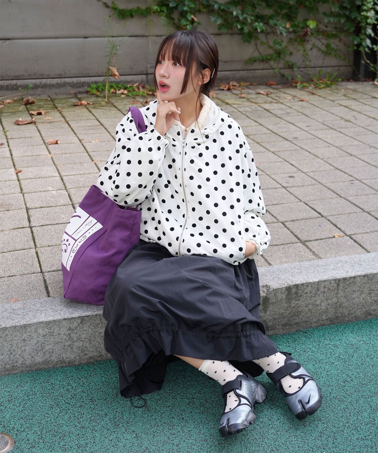 DAMISH 點點絨面連帽防風外套 象牙白 P00000DH