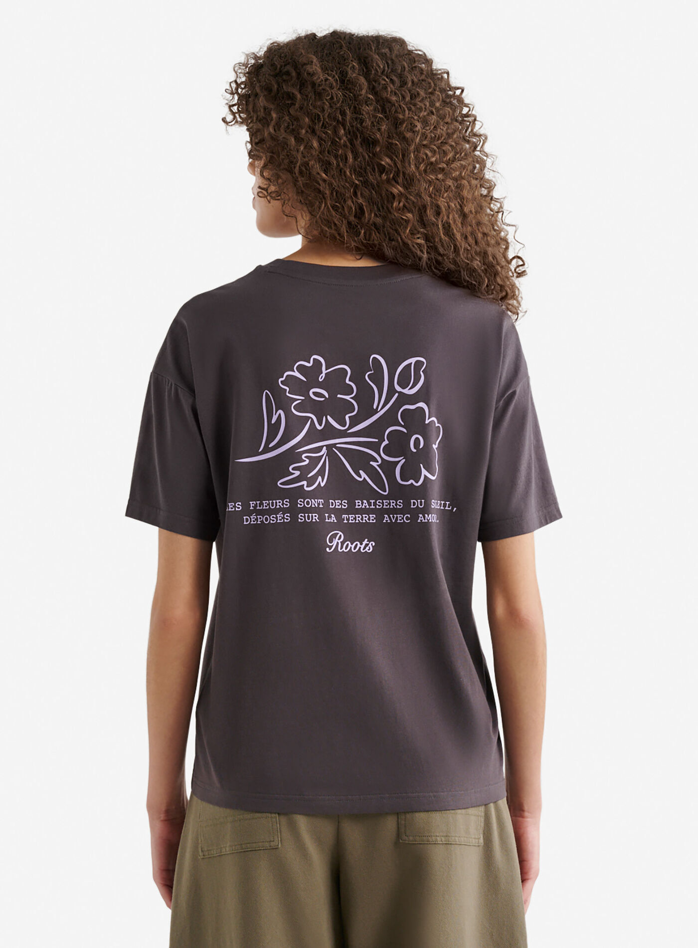 ROOTS 女大人 花卉系列 正反圖案 寬版(Relaxed) 短TEE