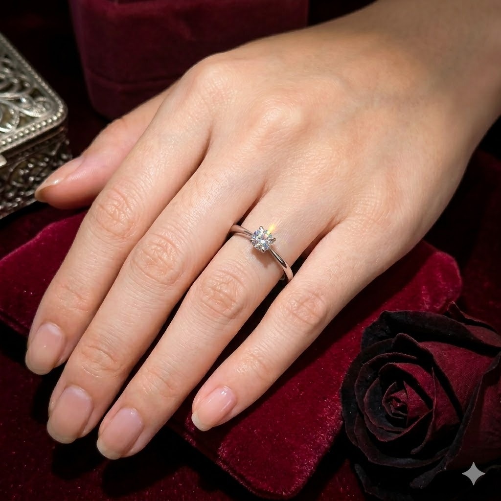 全新18K白金【單粒25份鑽石】配小鑽 共27份6爪戒指