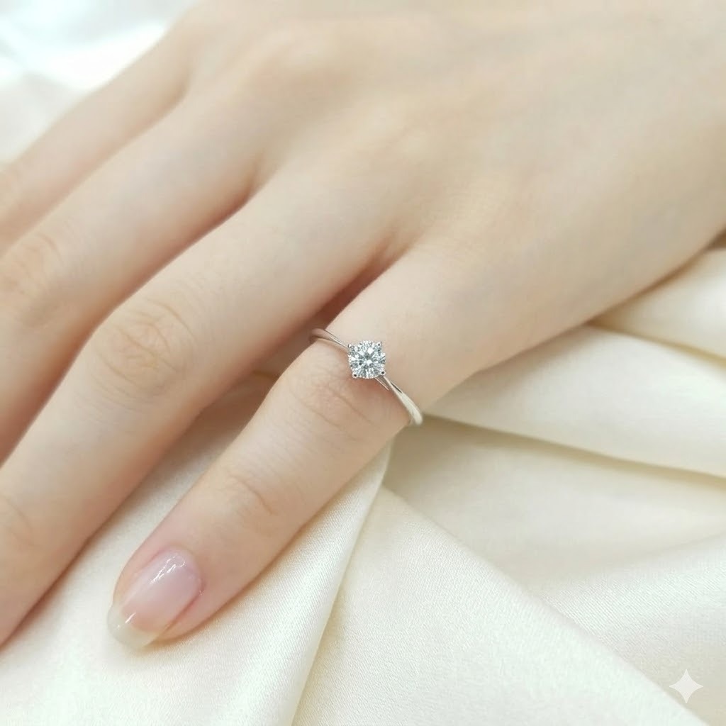 全新18K白金【單粒23份鑽石】4爪戒指