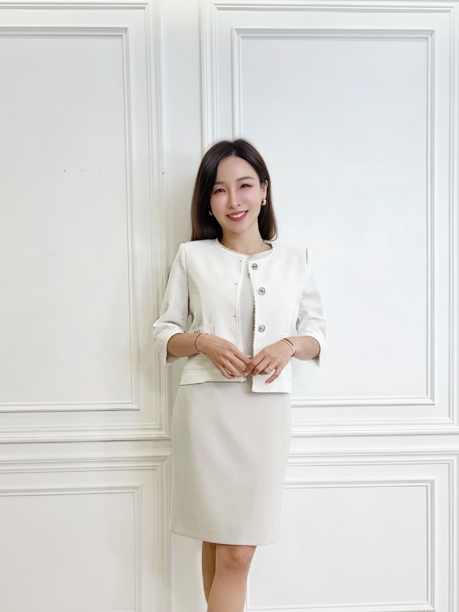 小香風抽鬚織紋短袖外套