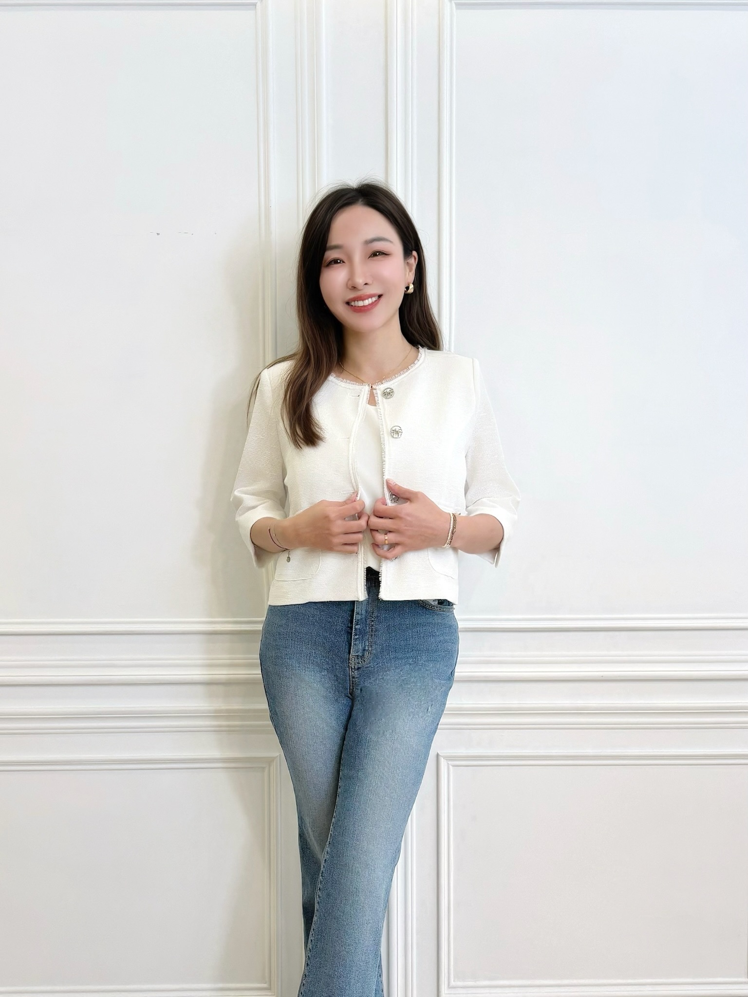 小香風抽鬚織紋短袖外套