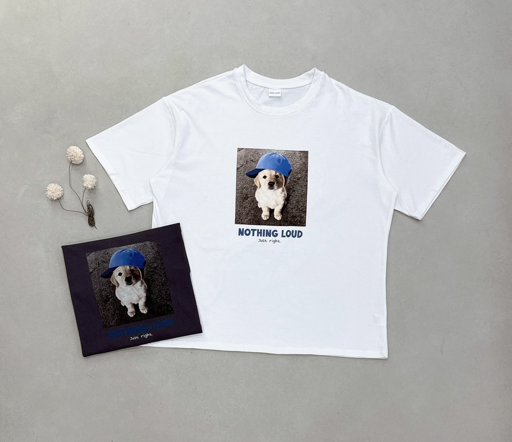 藍帽狗狗圖案棉質上衣