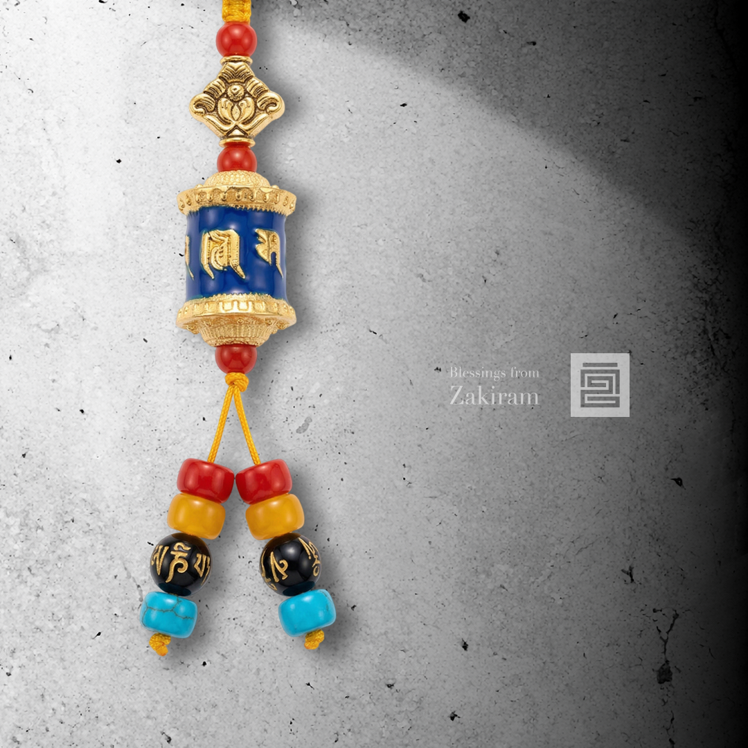 六字真言 轉經輪 掛飾（藍色 健康偏財