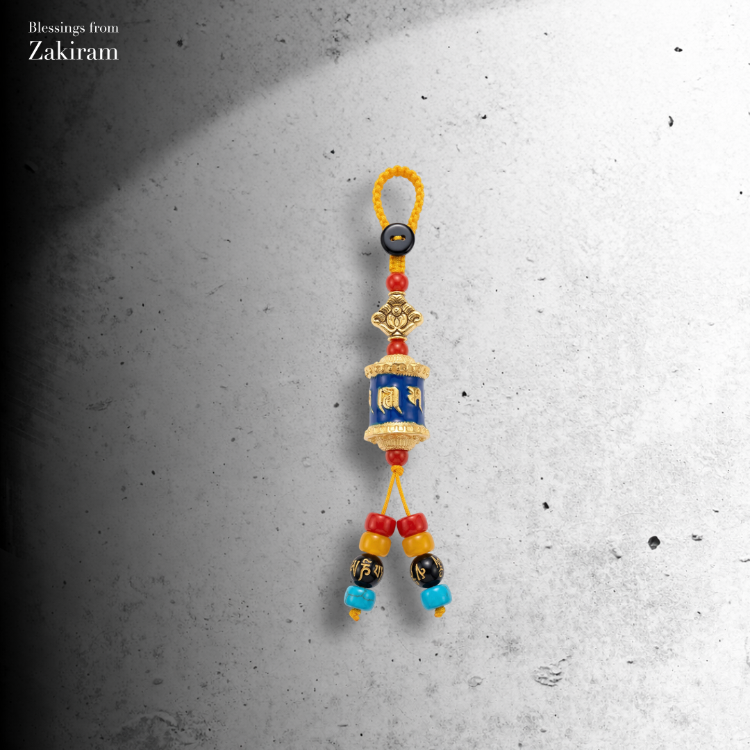 六字真言 轉經輪 掛飾（藍色 健康偏財