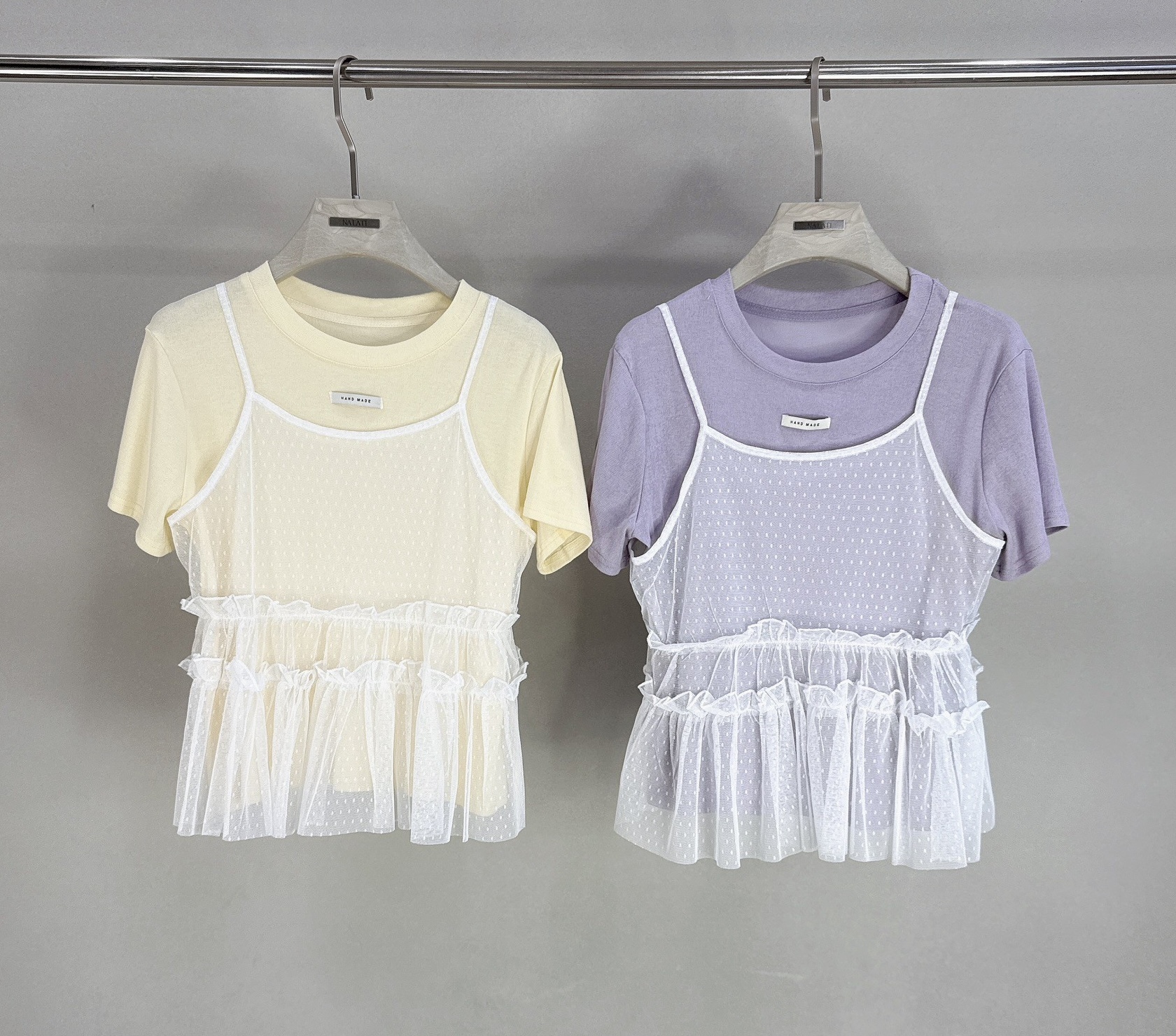 點點網紗背心+車標棉質衣