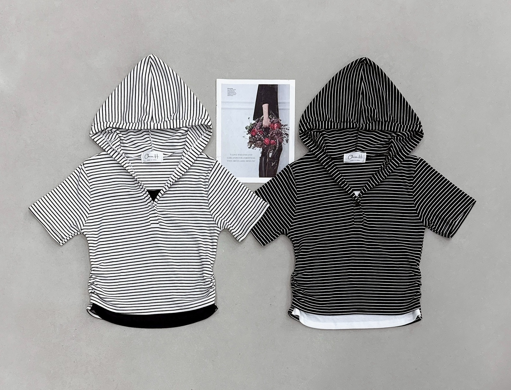 撞色假兩件條紋連帽上衣