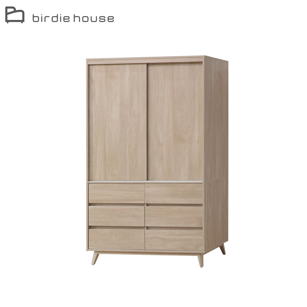 柏蒂家居-堤米4尺推門/拉門衣櫃/衣櫥/收納櫃-雙吊桿+六抽屜