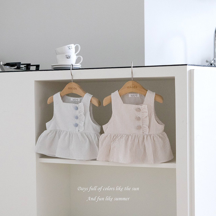 正韓夏mkids 兩色設計感鈕扣花邊背心
