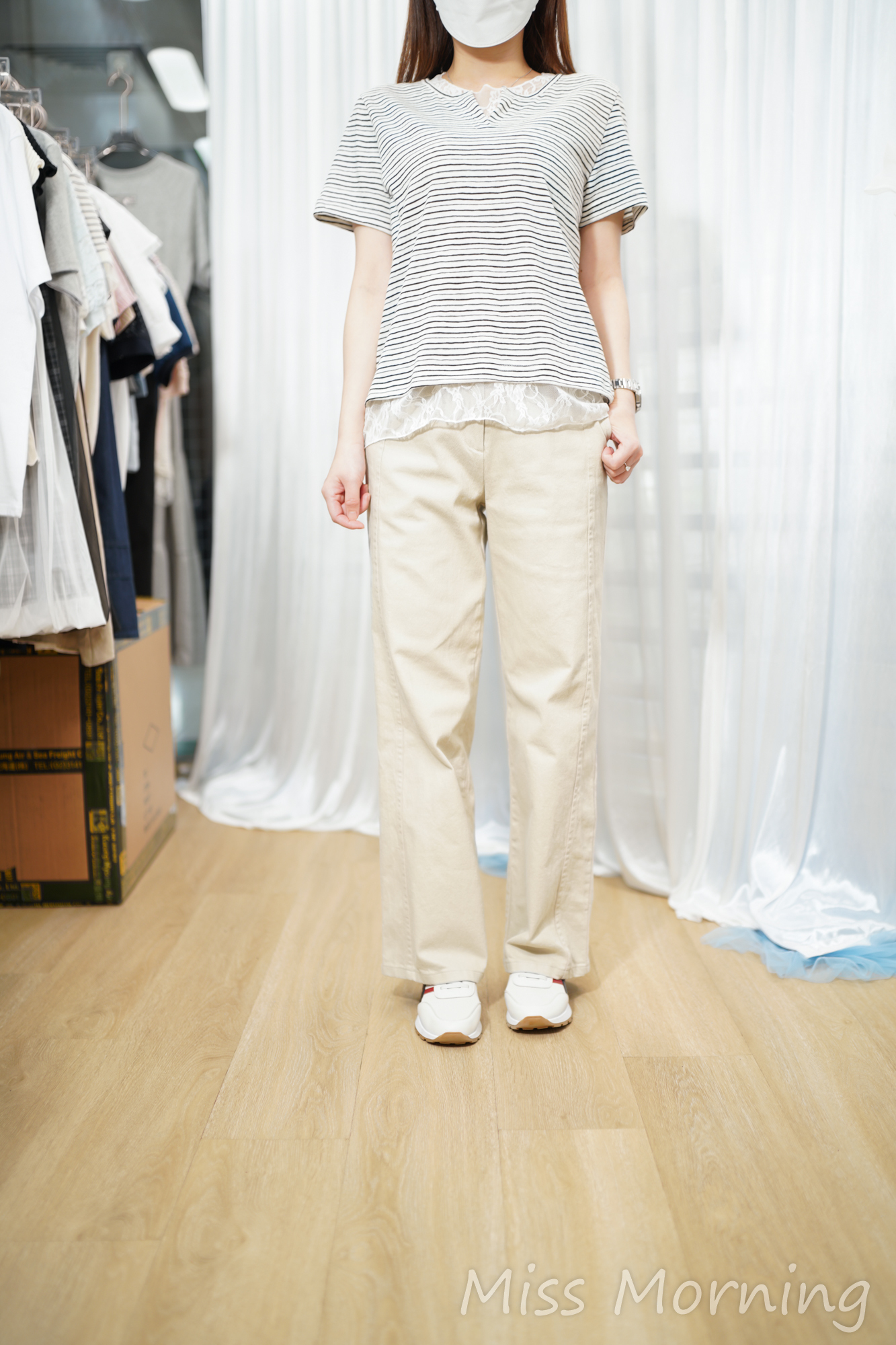 條子Lace邊邊款上衣(15146)