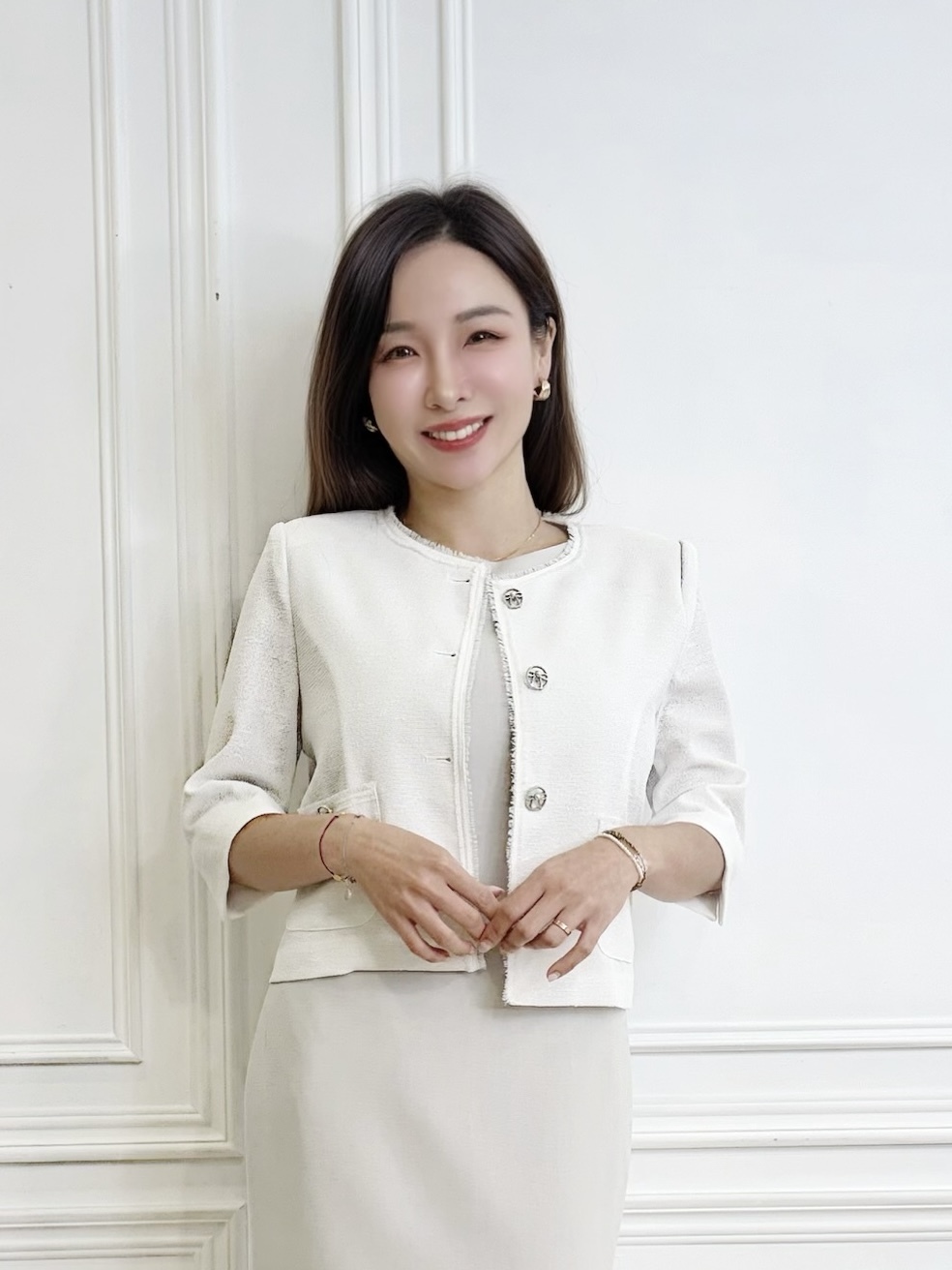 小香風抽鬚織紋短袖外套