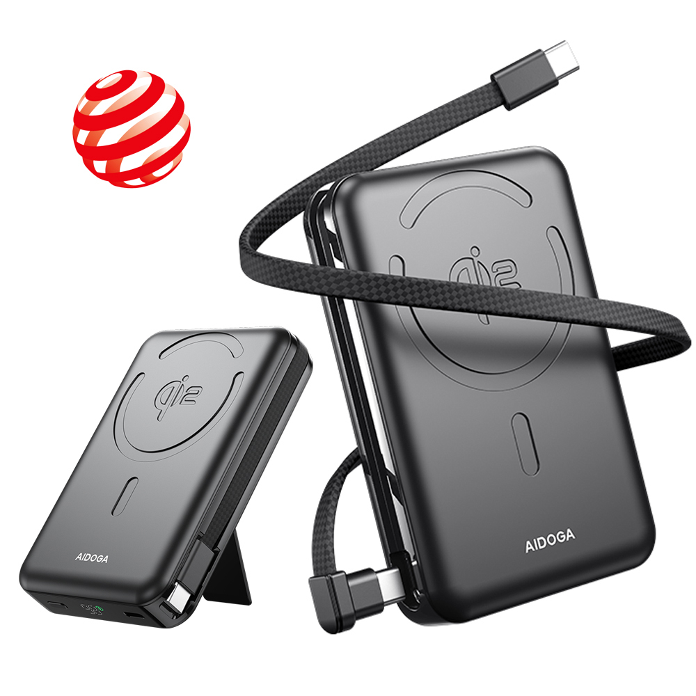 AIDOGA 艾迪伽 Qi2 10000mAh 可上飛機 磁吸無線充電快充行動電源手機支架PD充電線 兼容Magsafe PowerMag