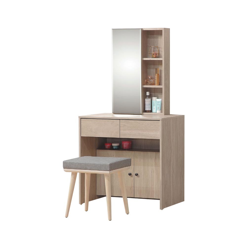 柏蒂家居-堤米2.7尺收納式鏡台/化妝桌/梳妝台(贈化妝椅)