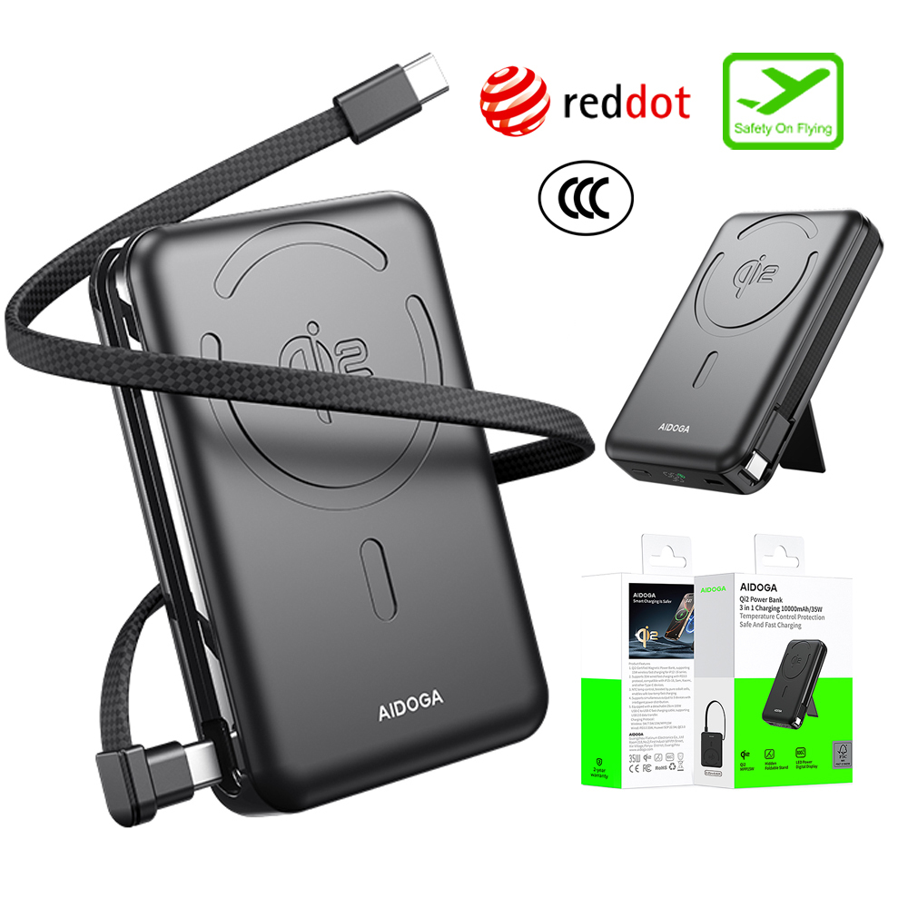 AIDOGA 艾迪伽 10000mAh Wh/台灣BSMI/中國CCC認證 Qi2 磁吸快充無線充電行動電源支架 Magsafe PowerMag