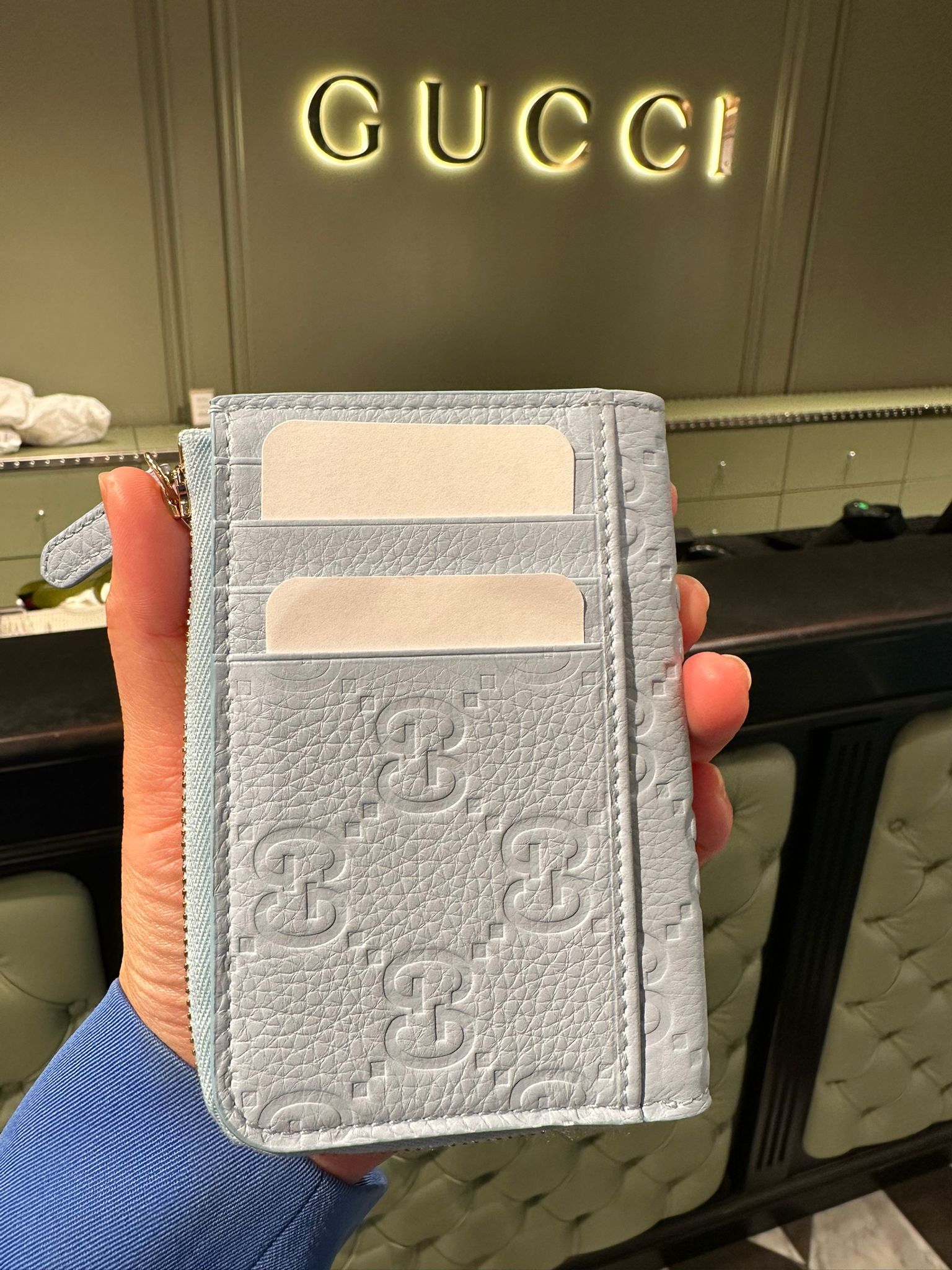 LYS01519 Gucci GG Emblem拉鏈卡片套 - 淺藍色