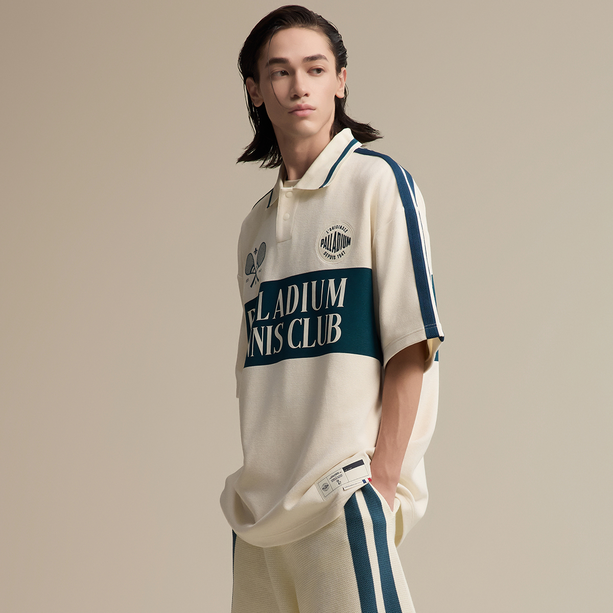 男裝 LOGO 拼色寬鬆側面條紋 POLO 裇