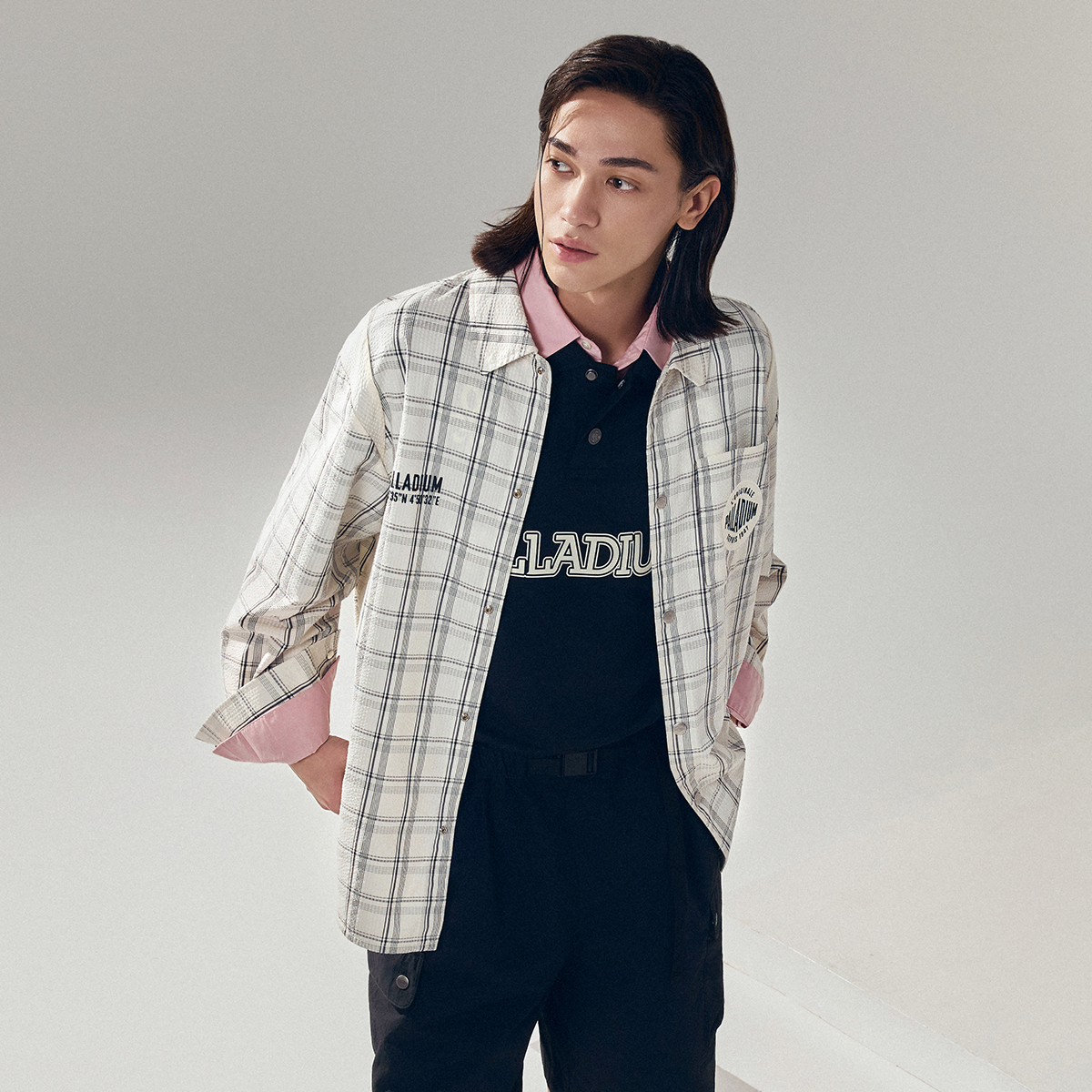 男裝 PALLADIUM LOGO 寬鬆格紋長袖裇衫