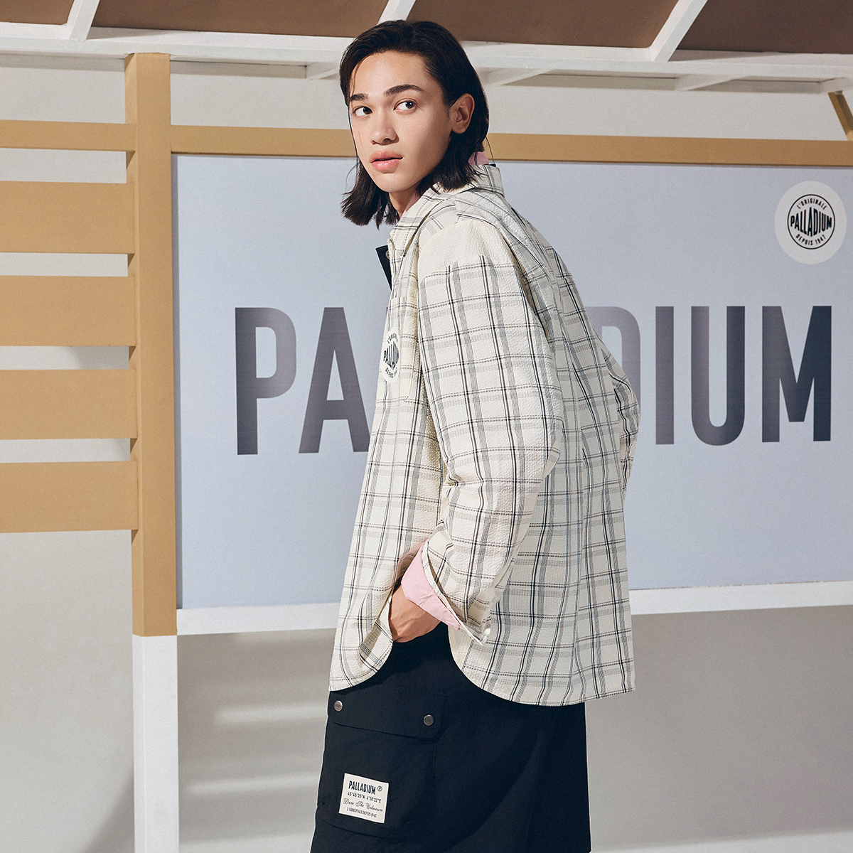 男裝 PALLADIUM LOGO 寬鬆格紋長袖裇衫