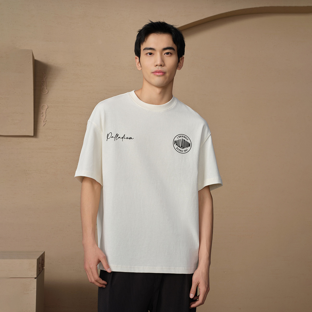 男裝復古 PALLADIUM LOGO 寬鬆落肩全棉T裇